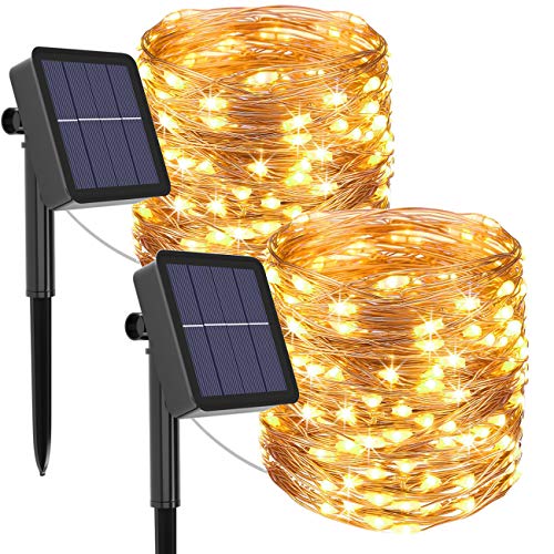 kolpop Solar String Lights Outdoor, Solar Powered Fairy Lights 240 LED 8 Modes Garden Copper Wire Waterproof Decoration Lighting for Tree Patio Christmas Camping Wedding Party Warm White