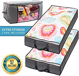 SmartCube Underbed Storage Bag  2 Large Under-the-Bed Storage Containers plus Organizer Bin with Reinforced Handles and Metal Zippers  Foldable Under-Bed Storage Bags and Containers by Nest Neatly