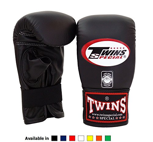 Twins Special Muay Thai Training Bag Gloves TBGL 1H - Half Thumb - Black, Medium