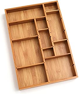 Lipper International 8397 Bamboo Wood Adjustable Drawer Organizer with 6 Removable Dividers, 12