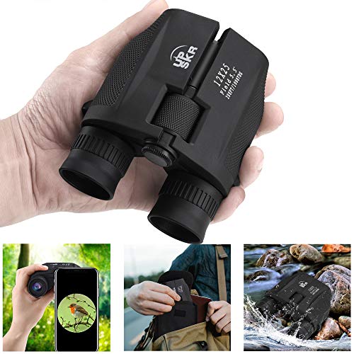 UPSKR 12x25 Compact Binoculars with Low Light Night Vision, Large Eyepiece High Power Waterproof Binocular Easy Focus for Outdoor Hunting, bird watching, Traveling, Sightseeing Fit For adults and kids