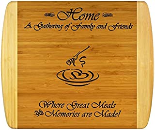 GIFT FOR FAMILY FRIEND HOUSEWARMING - Engraved 2-Tone Bamboo Cutting Board w/ Free Stand ~ 2-Sided Design Engraved Side Designed For Décor, Reverse Side for Usage ~ Christmas Gift Birthday