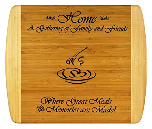 GIFT FOR FAMILY FRIEND HOUSEWARMING - Engraved 2-Tone Bamboo Cutting Board w/ Free Stand ~ 2-Sided Design Engraved Side Designed For Décor, Reverse Side for Usage ~ Christmas Gift Birthday