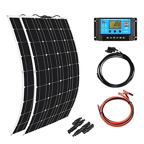 XINPUGUANG 2pcs 100w Monocrystalline Solar Panel Flexible 200W 12V Solar System kit Photovoltaic Module Cell 20A Controller PV Connector for Home,RV,Caravan,Boat and Other Battery Charger200W