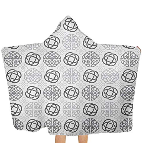 Hooded Towels for Baby Celtic Bath Pool Beach Wearable Towels Traditional Ireland Round Celtic Love Knots with Shamrock Motifs Artwork Pattern Beach Pool Bath Swim Coverups/Poncho/Cape 51x32 Inch