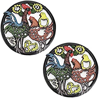 Sumnacon 2 Pcs 8 Inch Cast Iron Trivet - Decorative Round Trivet Mat Hot Pot Holder Pads with Vintage Pattern and Rubber Pegs/Feet for Rustic Kitchen Counter Or Dining Table