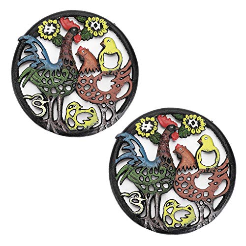 Sumnacon 2 Pcs 8 Inch Cast Iron Trivet - Decorative Round Trivet Mat Hot Pot Holder Pads with Vintage Pattern and Rubber Pegs/Feet for Rustic Kitchen Counter Or Dining Table