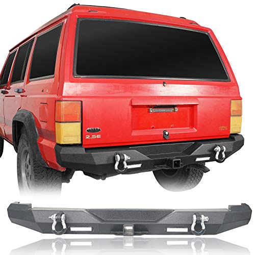 Hooke Road Cherokee XJ Rear Bumper with 2×18W LED Lights & Receiver Hitch Compatible with Jeep Cherokee XJ 1984-2001