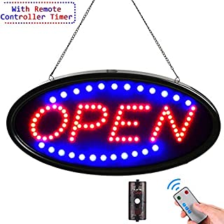 LED Open Sign with Remote, 19x10inches Ultra Bright Electric Light Up Signs for Business, Timing Function, 2 Lighting Modes Flashing & Steady, Advertisement Board for Store, Bar, Hotel, Cafe