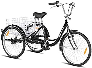 Goplus Adult Tricycle Trike Cruise Bike Three-Wheeled Bicycle with Large Size Basket for Recreation, Shopping, Exercise Men's Women's Bike (Black, 24