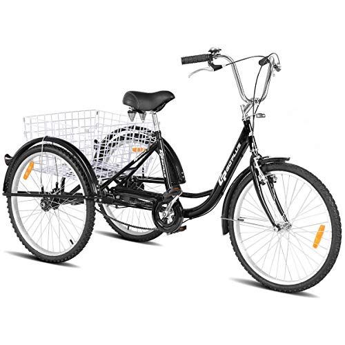 Goplus Adult Tricycle Trike Cruise Bike Three-Wheeled Bicycle with Large Size Basket for Recreation, Shopping, Exercise Men's Women's Bike (Black, 24