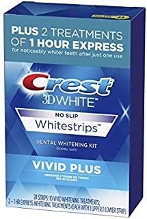 Crest 3D White Whitestrips Vivid Plus Teeth Whitening Kit, 24 Individual Strips (10 Vivid Plus Treatments + 2 1hr Express Treatments)