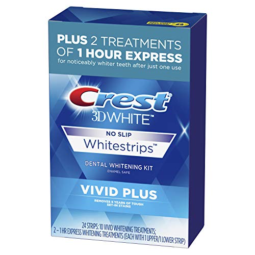 Crest 3D White Whitestrips Vivid Plus Teeth Whitening Kit, 24 Individual Strips (10 Vivid Plus Treatments + 2 1hr Express Treatments)