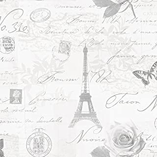 Calligraphy Paris Postcard Wallpaper - Grey - 97752