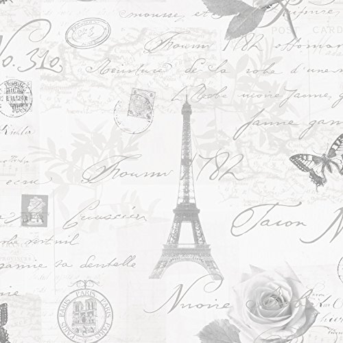 Calligraphy Paris Postcard Wallpaper - Grey - 97752