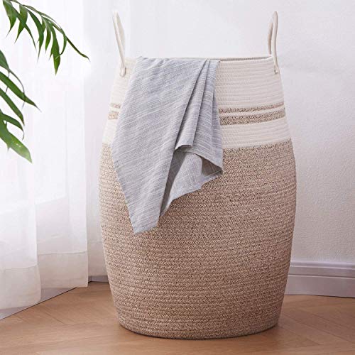 OIAHOMY Laundry Hamper Woven Cotton Rope Large Clothes Hamper 25.6