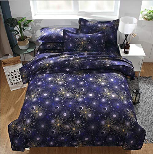 Night Sky Pattern Quilt can be Machine Washable. Full Size for Children, Teens, Girls and Boys. Tencel Cotton. Soft Double/Full/Queen Size Bed.