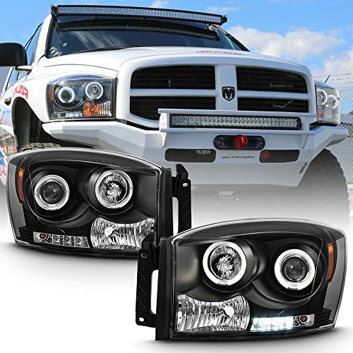 ACANII - For 2006-2008 Dodge Ram 1500 2500 3500 LED Halo Ring Black Housing Projector Headlights Headlamps Assembly