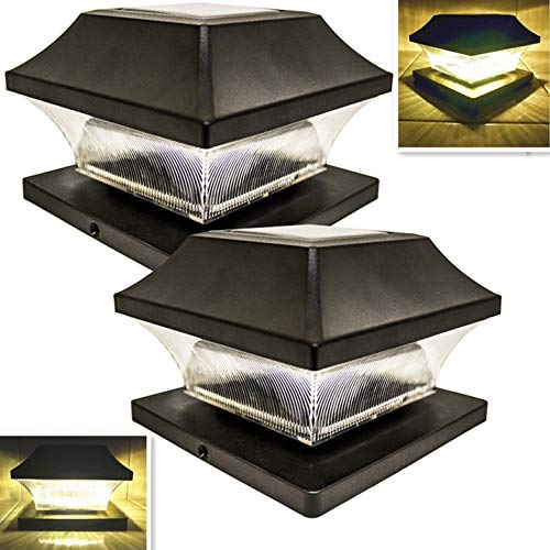 Sogrand Solar Post Cap Lights Outdoor Super Bright 20 Lumen 2Pack for 4x4 5x5 6x6 3.75x3.75 Black Fence Post Lamp Deck Postcap Light Waterproof Warm White LED Caps Lantern for Yard Walkway Porch Dock