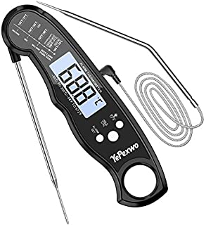 [Upgraded 2020]Yepexwo Meat Thermometer for Cooking Food Thermometer Instant Read Grilling Digital Thermometer with Dual Probe/Backlight/Storage Bag/Alarm Function for Cooking BBQ-Black