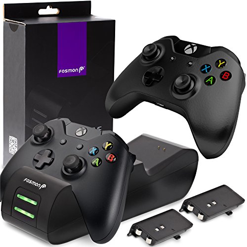 Fosmon Xbox One/One X/One S/One Elite Dual Controller Charger, [Dual Slot] High Speed Docking Charging Station with 2 x 1000mAh Rechargeable Battery Packs - Black