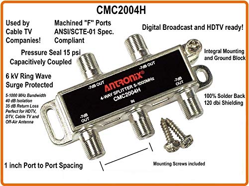 Antronix CMC2004H 4-Way- (5) Pack - Horizontal Splitter (4) -7db Ports 5-1002 MHz High Performance Profession Quality for Coax Cable TV & Internet Factory Sealed with Screws