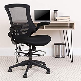 Flash Furniture Mid-Back Black Mesh Ergonomic Drafting Chair with Adjustable Foot Ring and Flip-Up Arms