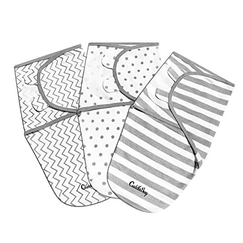 Cuddlebug Adjustable Baby Swaddle Blanket & Wrap (Spots & Stripes), Pack of 3 (Small/Medium 0-3 Months Old)