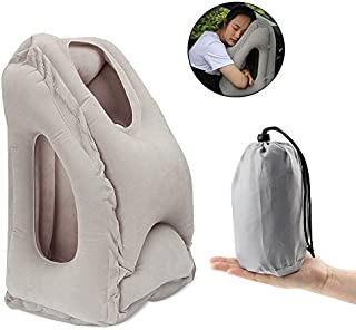 Inflatable Travel Pillow, Airplane Pillow, Ergonomic and Portable Head Heck Rest Pillow for Fully Support, Soft Flight Sleep, Designed for Planes, Cars, Buses, Trains, Office Napping, Camping