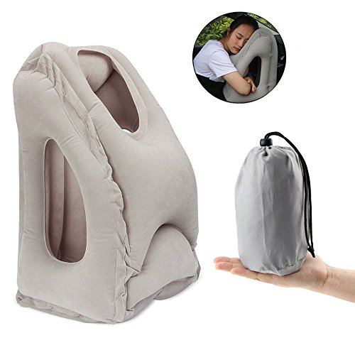 Inflatable Travel Pillow, Airplane Pillow, Ergonomic and Portable Head Heck Rest Pillow for Fully Support, Soft Flight Sleep, Designed for Planes, Cars, Buses, Trains, Office Napping, Camping