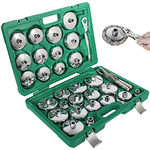 Sunluway 31 PCS Auto Oil Filter Socket Wrench Cup Type 3/8 inch Drive Cap Removal Tool Set Garage Tools for Many BMW, Volvo, Honda, Audi, Ford, Toyota, Nissan etc.