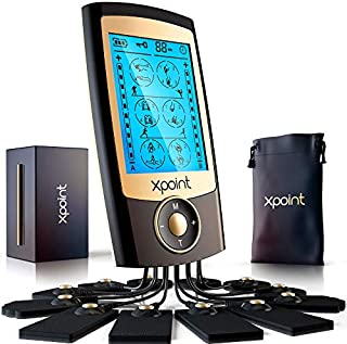 Xpoint Dual Channel Luxury TENS EMS Unit Muscle Stimulator - 24 Modes, 12 Large Electrode Pads - Back, Shoulder, Neck, Sciatica - Max Power Pain Relief Device - Rechargeable Physical Therapy Equipment