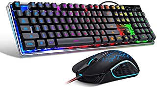 Gaming Keyboard and Mouse Combo, K1 LED Rainbow Backlit Keyboard with 104 Key Computer PC Gaming Keyboard for PC/Laptop