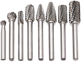 Carbide Burr Set, 8pcs Double Cut Solid Tungsten Rotary Burr Set 1/4-Inch Shank for Die Grinder Drill, DIY Woodworking, Metal Carving, Polishing, Engraving, Drilling