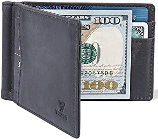 YBONNE Mens New Slim Wallet with Money Clip Front Pocket RFID Blocking Bifold Leather Card Holder Minimalist Mini Billfold Gift Box