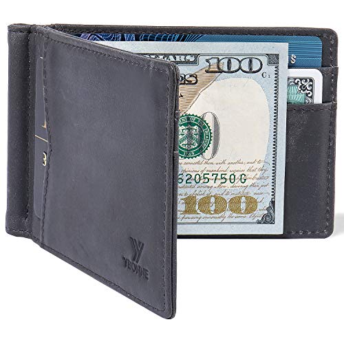 YBONNE Mens New Slim Wallet with Money Clip Front Pocket RFID Blocking Bifold Leather Card Holder Minimalist Mini Billfold Gift Box