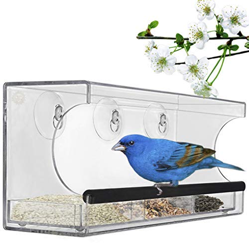 Acrylic Glass Bird Feeder Set, Spill-Proof, Crystal Clear - Easy to Install with 2 Hooks, Economical, Perch Provides Enjoyable Eating time to Finch, Parakeet, Sparrows, Cage Sizes