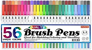 Dual Brush Pens Art Markers, Shuttle Art 56 Colors Dual Tip Calligraphy Pens Fineliner and Brush Tip perfect for Kids Adult Artist, Hand Lettering, Journal, Doodling, Writing, Coloring Books.