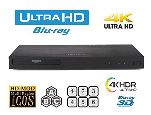 New LG UBK90 UHD Streaming - 4K - 2D/3D - Region Free Blu Ray Disc DVD Player - PAL/NTSC - USB - 100-240V 50/60Hz for World-Wide Use & 6 Feet Multi System 4K HDMI Cable