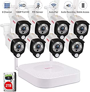 [Audio Recording] Tonton 1080P Full HD Security Camera System Wireless,8CH NVR Recorder with 2TB HDD and 8PCS 2.0 MP Outdoor Indoor Bullet Cameras with PIR Sensor, Plug and Play,Easy Installation