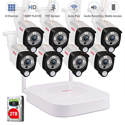 [Audio Recording] Tonton 1080P Full HD Security Camera System Wireless,8CH NVR Recorder with 2TB HDD and 8PCS 2.0 MP Outdoor Indoor Bullet Cameras with PIR Sensor, Plug and Play,Easy Installation