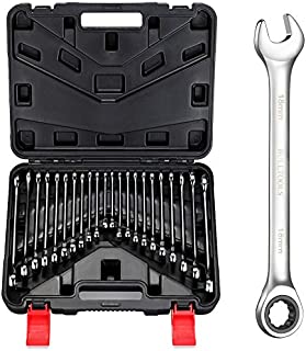 BULLTOOLS 22-Piece Ratchet Wrenches Chrome Vanadium Steel Ratcheting Wrench Set with Metric and SAE 72-Tooth Box End and Open End Standard Wrench Set with Organizer Box