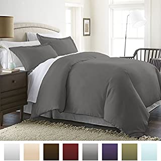 ienjoy Home Beckham Luxury Soft Brushed 1800 Series Microfiber Duvet Cover Set - Hypoallergenic, Queen, Gray