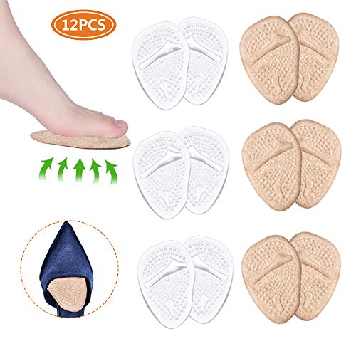 Ball of Foot Cushions, Metatarsal Pads, High Heel Inserts, Forefoot Cushions, Soft Gel Insole Pads, Idea for Mortons Neuroma & Metatarsal Foot Pain Relief  WomenMen (12PCS/6Pairs)