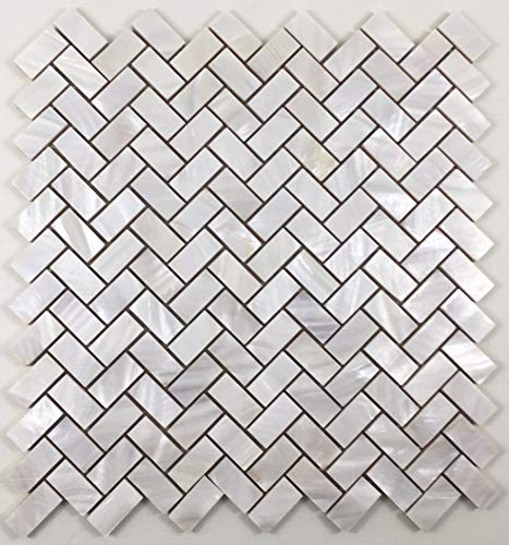 Vogue Tile Genuine Natural Mother of Pearl Oyster Herringbone Shell Mosaic Tile