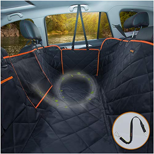 iBuddy Dog Car Seat Covers for Back Seat of Cars/Trucks/SUV, Waterproof Dog Car Hammock with Mesh Window, Side Flaps and Dog Seat Belt, Durable Anti-Scratch Nonslip Machine Washable Pet Car Seat Cover