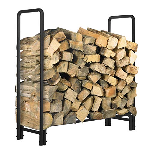 KINGSO 4ft Firewood Rack Outdoor Heavy Duty Log Rack Firewood Storage Rack Holder Steel Tubular Easy Assemble Fire Wood Rack for Patio Deck Log Storage Stand for Indoor Outdoor Fireplace Tool