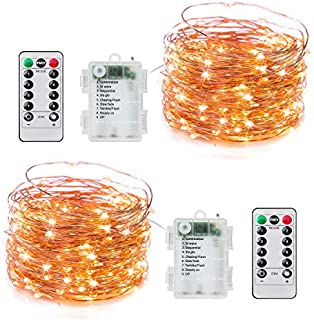 2 Pack Fairy Lights Battery Operated, 20Ft 60LED Firefly String Lights with Remote & Timer, 8 Lighting Modes Waterproof Copper Wire Twinkle Lights for Crafts Bedroom Garden Party Christmas, Warm White