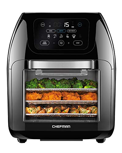 Chefman Multifunctional Digital Air Fryer+ Rotisserie, Dehydrator, Convection Oven, 14 Touch Screen Presets Fry, Roast, Dehydrate & Bake, Auto Shutoff, Accessories Included, XL 10L Family Size