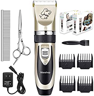 Maxshop Low Noise Rechargeable Dogs Clippers Grooming Trimming Kit Set with Long Life Battery Use for Small Middle Large Dogs and Cats Pets (Gold+Black)